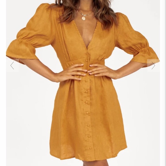 DISSH Dresses & Skirts - DISSH NOHA GOLDEN LINEN BUTTON MINI DRESS